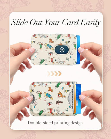 Shorogyt Compatible with Magsafe Wallet Magnetic Card Holder - Dogs Phone Wallets for Women Teen Girls Cute for iPhone 17/16/15/14/13/12 Series Slim for Apple Mag RFID Magnet, Fit 3 Cards