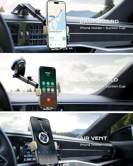 CHGeek Wireless Car Charger, 15W Fast Charging Auto Clamping Car Charger Phone Mount Phone Holder fit for iPhone 15 14 13 12 11 Pro Max Xs, Samsung Galaxy S25 Ultra S24 S23 S22, S21, S20, Khaki