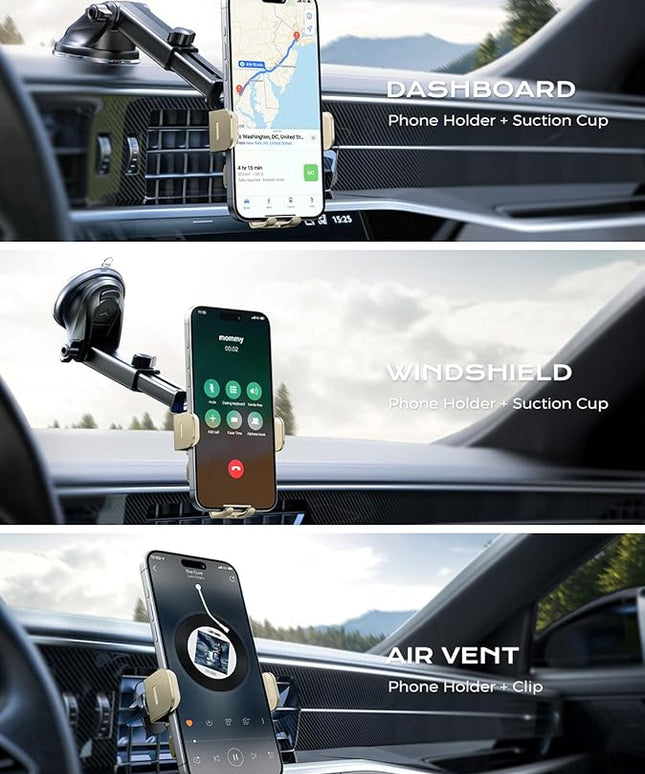 CHGeek Wireless Car Charger, 15W Fast Charging Auto Clamping Car Charger Phone Mount Phone Holder fit for iPhone 15 14 13 12 11 Pro Max Xs, Samsung Galaxy S25 Ultra S24 S23 S22, S21, S20, Khaki