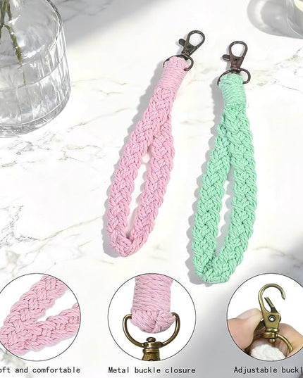 5PCS Phone Wrist Strap with 5PCS Tether Tab Keychain Wristlet Lanyard Cell Phone Wristlet Keychain for Women Boho Macrame Handmade Phones Lanyard Wrist with Tether Tab for Keys, ID