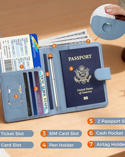 Melsbrinna Premium Leather Passport Holder Covers Case, Waterproof Rfid Blocking Travel Wallet Passport Holder with Pen Holder, Cute Passport Book for Women/Men