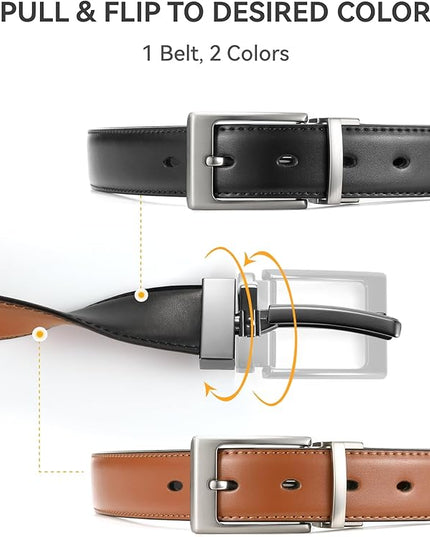 CHAOREN Reversible Belt Men 1 Piece - 1.25" Leather Dress Belt - Trim to Fit for Elegant Style