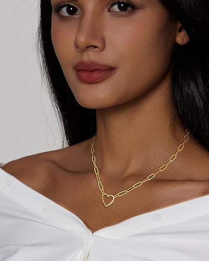 Cute Heart Necklace Dainty 18k Gold Plated Tiny Heart Pendant Choker Necklaces Small Gold Love Open Heart Chain Necklace for Women Simple Gold Necklace for Women Trendy Jewelry