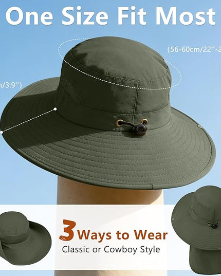 ZOORON Sun Hats for Men Women Fishing Hat with Neck Flap,UPF 50+ Sun Hat Waterproof Wide Brim Bucket Hats for Safari Hiking