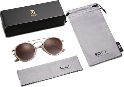 SOJOS Retro Vintage Round Polarized Sunglasses for Women Men Small Double Bridge Circle Sunnies SJ1104