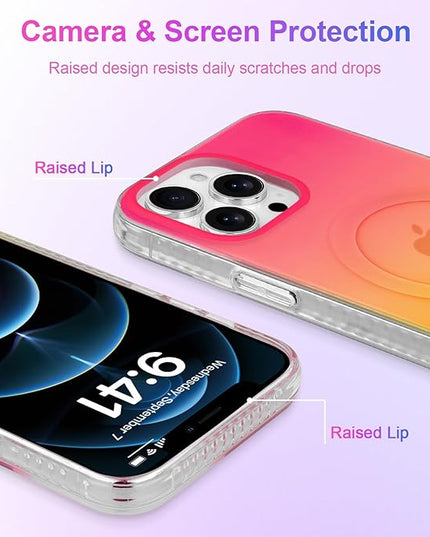 Aesthetic Case for iPhone 12 & 12 Pro Case for Women Girls, Compatible with Magsafe, Cute Girly Trendy Glitter Sparkly Rainbow Magnetic Protective Phone Cover, Matte Iridescent Red & Yellow