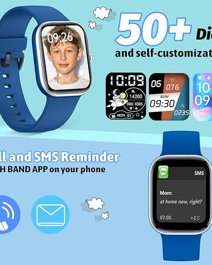 Smart Watch for Kids Fitness Tracker No Phone/APP Needed,19 Sport Mode,1.5" DIY Dial,IP68 Waterproof,Sleep Monitor,Pedometers,Heart Rate,Great Birthday Gift for Boys Girls Teens 6-14 Year Olds (Blue)