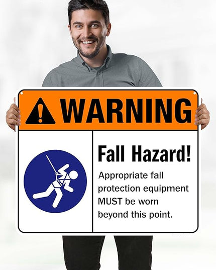 Warning Fall Hazard Appropriate Fall Protection Equipment Sign, 24x30 Inches, 55 mil thick HDPS (high density polystyrene), Made in USA by My Sign Center
