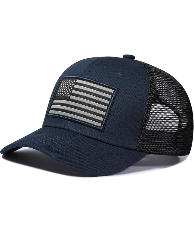 AURR American Flag Trucker Hat, Patriotic Baseball Cap for Men & Women, Breathable Mesh Adjustable Snapback, USA Flag Patch