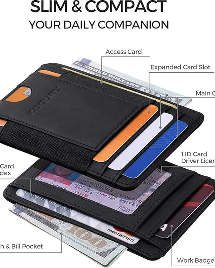 RUNBOX Slim Minimalist Wallet 8-12 Cards Front Pocket RFID Blocking Leather Small Thin Card Holder Wallets for Men and Women Gifts for Him
