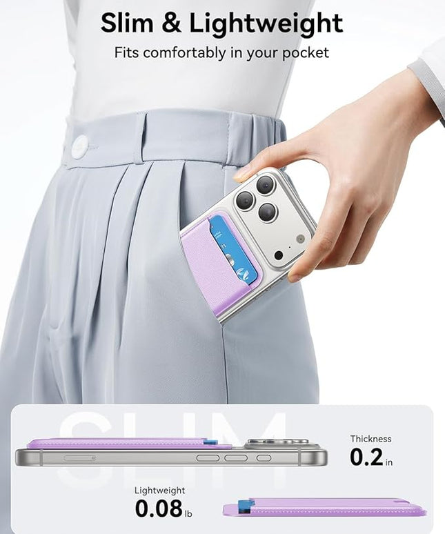 TWZKG for MagSafe Wallet, 3 Card Holder, Slim Magnetic Phone Wallet for iPhone 17/16/15/14/13/12 Pro Max Plus Air Series,RFID Blocking Vegan Leather,Purple