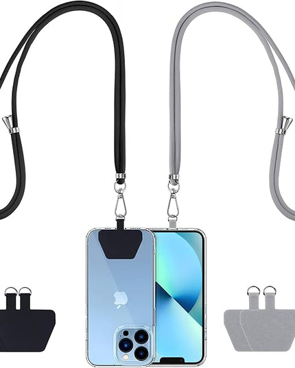 CACOE Phone Lanyard 2 Pcs-2 Pcs Adjustable Neck Strap,4 Pcs Patches,Universal Crossbody Multifuctional Cell Phone Lanyards Compatible with Most Smartphones(Black+Light Gray)