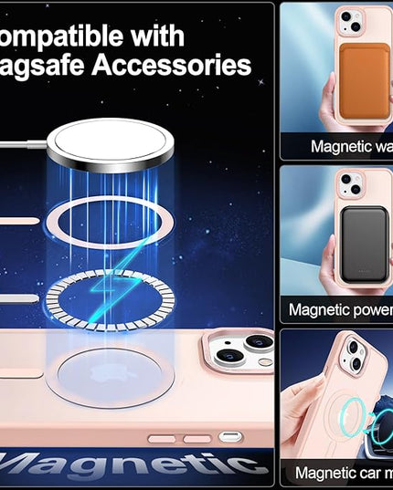 Hython Case for iPhone 15 Case Magnetic Translucent Matte Phone Cases 6.1" [Compatible with MagSafe] Thin Slim Fit Shockproof Bumper Hard Protective Cover for Women Men Girls, Frosted Pink