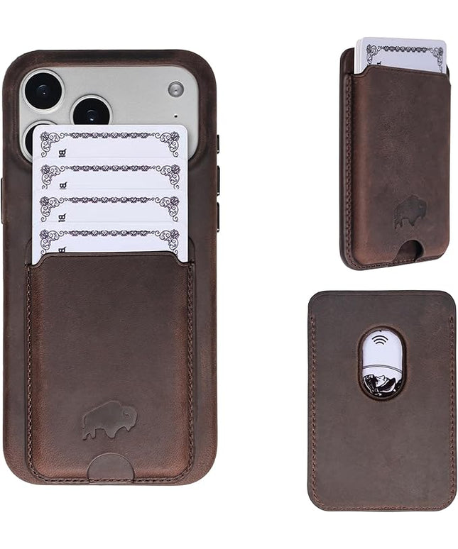 BLACKBROOK Leather Wallet for MagSafe, Duke Slim Full Grain Leather Card Holder, Holds up to 3 Cards, RFID Protection & Easy Access