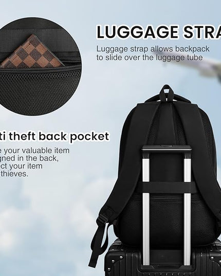 Paude Black Backpack,17.3 Inch School Backpack for Teens Adults Laptop Bookbag for High School College Students Back Pack for Work