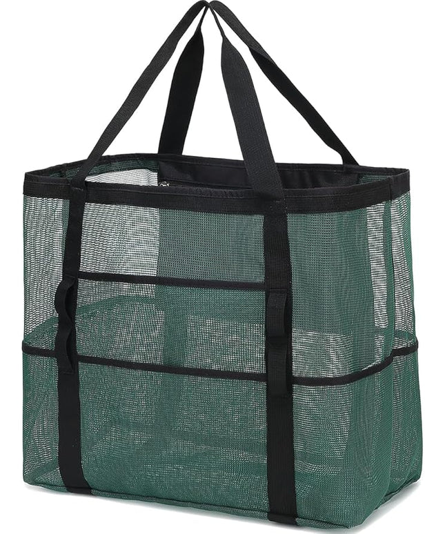 Mesh Beach Bag, Large Beach Tote with Zipper Pocket, Toys Pool Bag for Family Travel Vacation Cruise Essentials
