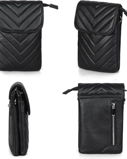 befen Genuine Leather Small Crossbody Bags for Women Cell Phone Bag Cross Body Purses,Silver Zipper