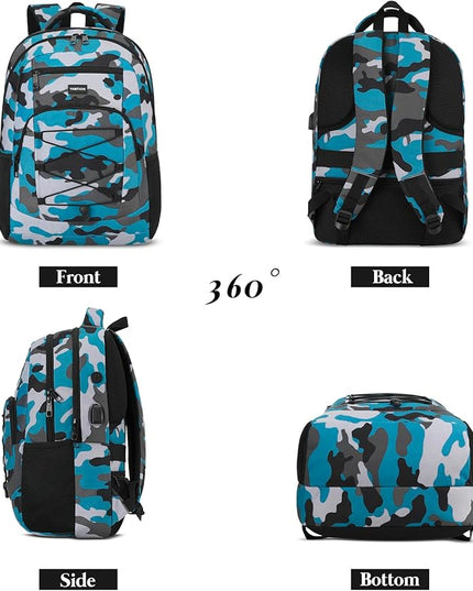 YAMTION School Backpack for Teen Boys and Men,Laptop Bookbag Backpack with USB for High School College Students Travel Office