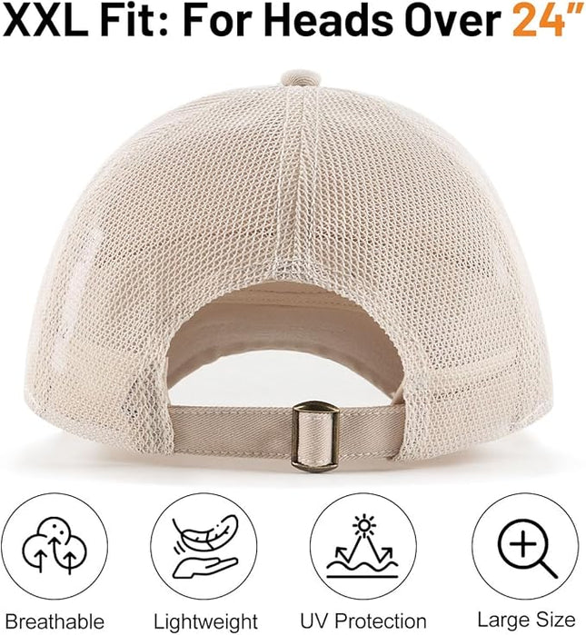Zylioo XL XXL Oversize Baseball Cap, 100% Cotton Adjustable Dad Hat for Big Heads 23.5"-25.5", Soft Crown Large Size Cap