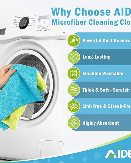 AIDEA Microfiber Cleaning Cloth-12PK, Soft Microfiber Towels for Cars, Absorbent Cleaning Rags, Lint-Free Streak-Free Wash Cloths for House, Kitchen, Window(12in.x12in)