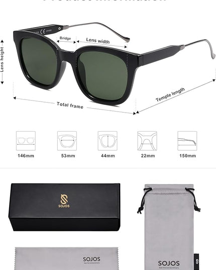 SOJOS Classic Square Polarized Sunglasses Womens Mens Retro Trendy UV400 Sunnies SJ2050