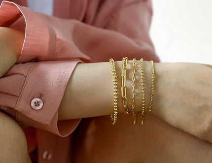 Waterproof Gold Chain Bracelet For Women Non Tarnish,14K Gold Plated Link Dainty Bracelets Stake Layered Bracelet Set Hypoallergen Gold Jewelry