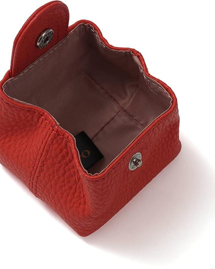 Cockatoo Genuine Leather Coin Pouch Change Holder, Mini Snap Pocket Wallet for Men Women (Red, Small)
