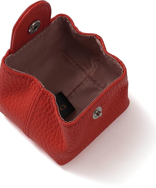 Cockatoo Genuine Leather Coin Pouch Change Holder, Mini Snap Pocket Wallet for Men Women (Red, Small)