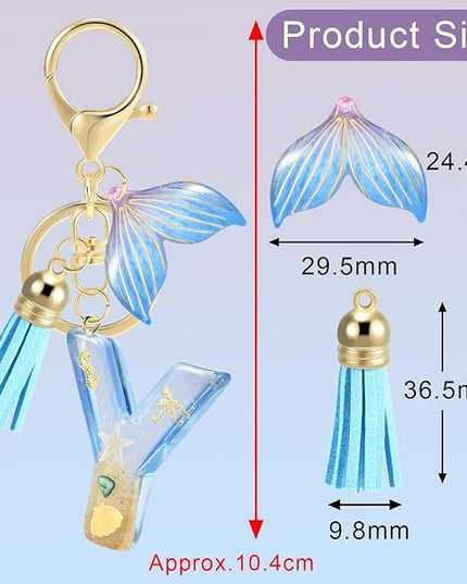 Initial letter Keychains for Women, Ocean Series Avowing Protect Earth Environment, Tassel Cute Car Keychain Initial Key Chain Keyring for Bookbag Handbag Backpack Charm Key Ring Unisex (Letter Y)