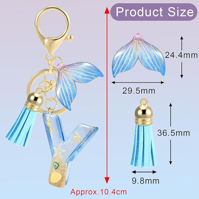 Initial letter Keychains for Women, Ocean Series Avowing Protect Earth Environment, Tassel Cute Car Keychain Initial Key Chain Keyring for Bookbag Handbag Backpack Charm Key Ring Unisex (Letter Y)