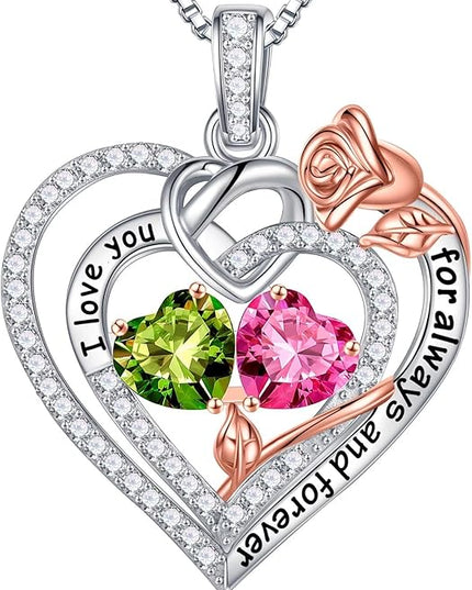 Iefil Christmas Gifts for Wife Women - 925 Sterling Silver Double Birthstone Necklace, Anniversary Birthday Gifts for Women, Jewelry Gift for Wife Girlfriend Mom Her