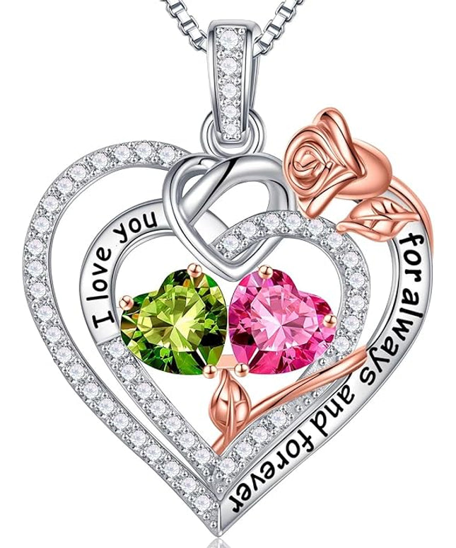 Iefil Christmas Gifts for Wife Women - 925 Sterling Silver Double Birthstone Necklace, Anniversary Birthday Gifts for Women, Jewelry Gift for Wife Girlfriend Mom Her