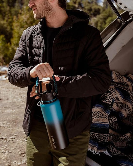Insulated Water Bottle 40oz,Triple Wall Vacuum Stainless Steel(Dishwasher Safe),Leak Proof & Non-BPA,Flask Jug with Paracord Handle & Straw Spout Lids Sports Green