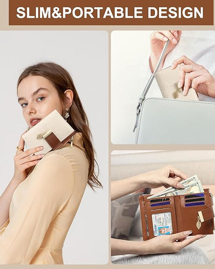 yiijay Small Wallet Women RFID Blocking Leather Bifold Wallet Credit Card Holder for Women Ladies Compact Wallet Mini Purse With Zipper Pocket