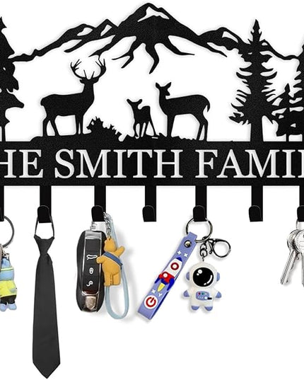 Dyoart, Personalized Key Holder for Wall - Metal Key Hooks for Wall Organizer, Deer Forest Theme Key Rack Wall Mount, Key Hanger Organizer for Kitchen, Entryway, Hallway, Office Decor