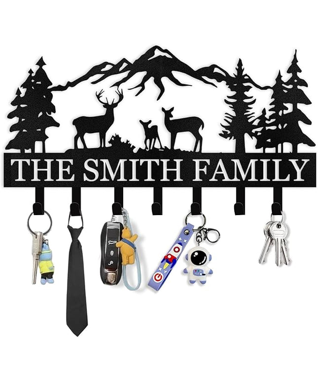 Dyoart, Personalized Key Holder for Wall - Metal Key Hooks for Wall Organizer, Deer Forest Theme Key Rack Wall Mount, Key Hanger Organizer for Kitchen, Entryway, Hallway, Office Decor