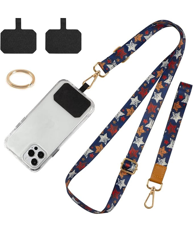 Phone Lanyards, Wrist Lanyards for Keys, Adjustable Shoulder Neck Strap,Universal Crossbody Cell Phone Lanyard for iPhone Case ID Badges,Card Holder, Car Key, and Most Smartphones (Stars)