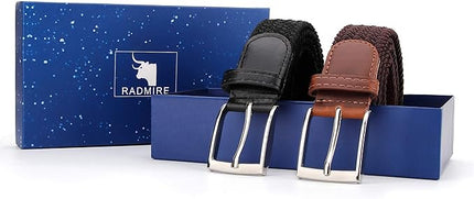 Radmire 2 Pack Elastic Braided Woven Canvas Belts for Men and Women