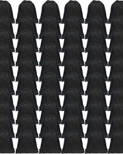 GoodtoU Drawstring Backpack Bulk, 60 Pcs Draw String Bags Cinch Bag Drawstring Gym Bag Sackpack Bags for Women Men, Black