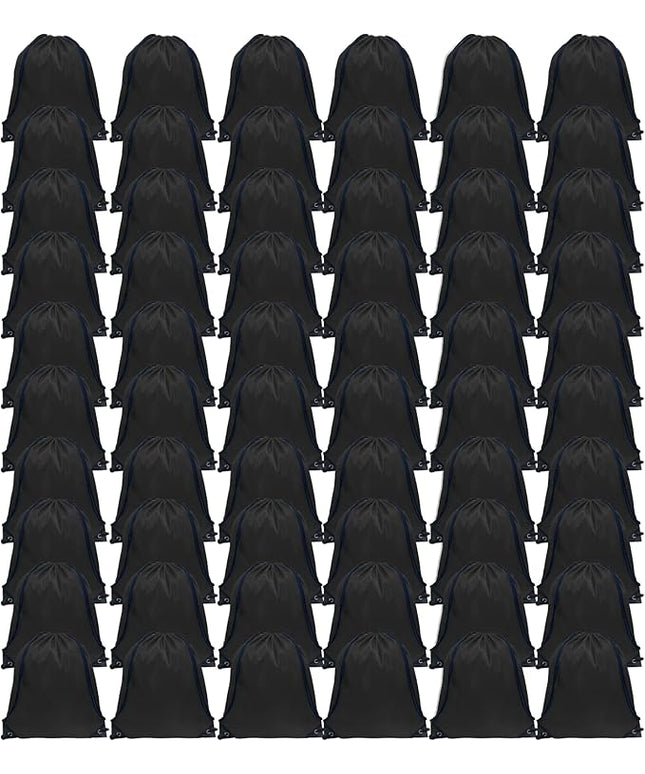 GoodtoU Drawstring Backpack Bulk, 60 Pcs Draw String Bags Cinch Bag Drawstring Gym Bag Sackpack Bags for Women Men, Black