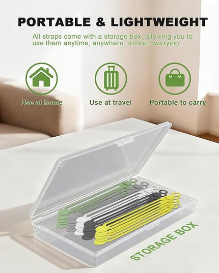 40Pcs Silicone Cable Ties with Box, Reusable Cord Organizer Rope, Elastic Cord Ties for Electronics, Essentials Straps Wires for Fastening Home Office Kitchen Travel Appliances