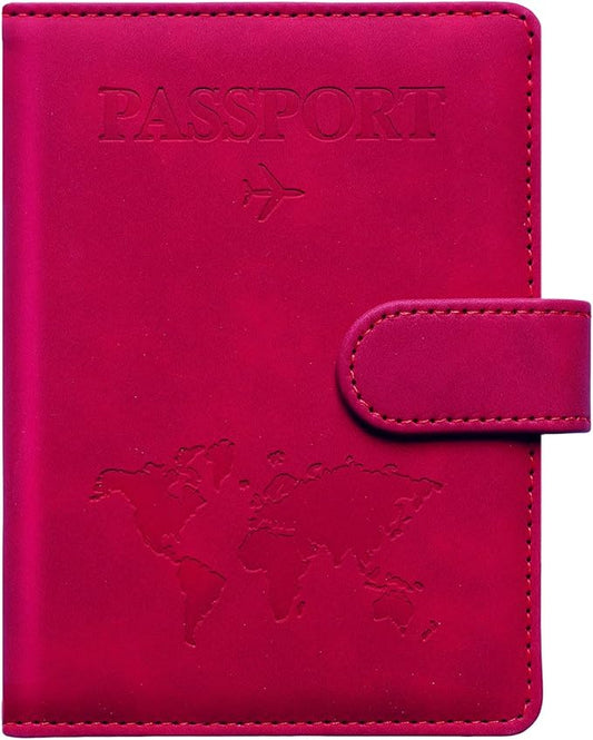 Passport Holder for Travel Passport Holder with Card Slots Holder Passport Case Passport cover for Women and Men Passport Wallet Travel Essentials and Accessories (Buckle, Red)