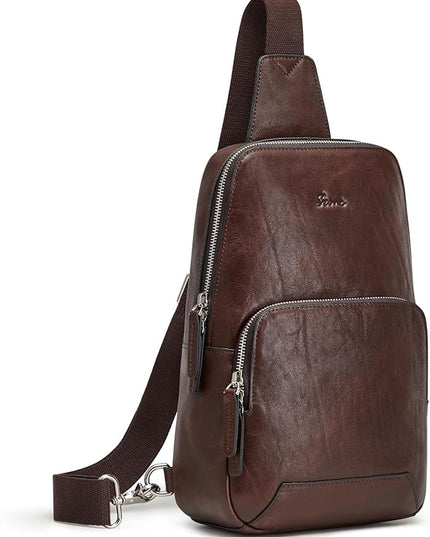 S-ZONE Sling Bag for Men Women RFID Blocking Genuine Leather Crossbody Shoulder Bag Backpack Hiking Daypack Travel