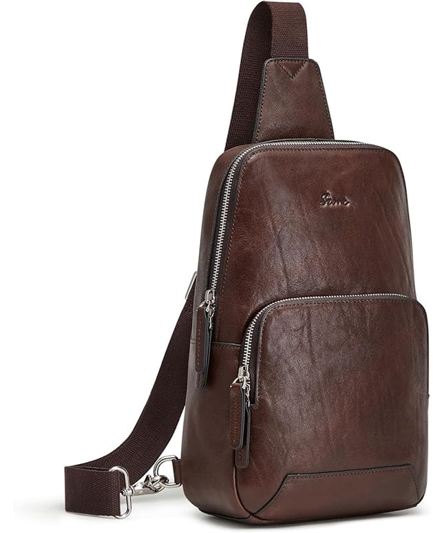 S-ZONE Sling Bag for Men Women RFID Blocking Genuine Leather Crossbody Shoulder Bag Backpack Hiking Daypack Travel