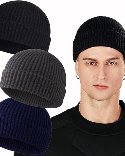 ROYBENS Swag Wool Knit Cuff Short Fisherman Beanie for Men Women, Winter Warm Hats
