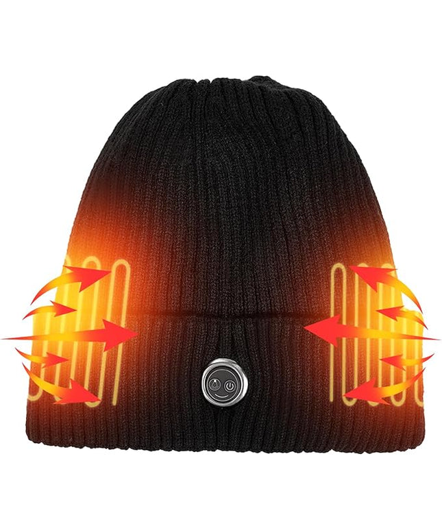 Qsocksy Heated Hat Rechargeable Beanie with Fast Heating, Polyester Thermal Lined Unisex Winter Cap for Outdoor Activities