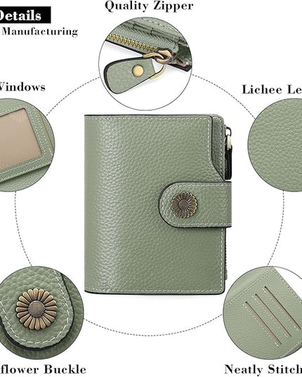 Falan Mule Women's Lightweight Genuine Leather Wallet, Includes Card Holders, RFID-Blocking, Lightweight, Photo & ID Holder, Green