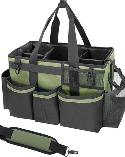 Wearable Cleaning Caddy Organizer with Handle & Shoulder Straps for Housekeepers, Under Sink & Car Cleaning Tool Organizer Bag with 4 Foldable Dividers (Green)