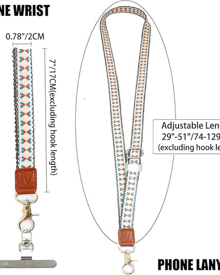 LEMEDE Wrist Keychain and Adjustable Phone Lanyard, Silver Hook Phone Crossbody Strap with 360° Rotating Phone Pads