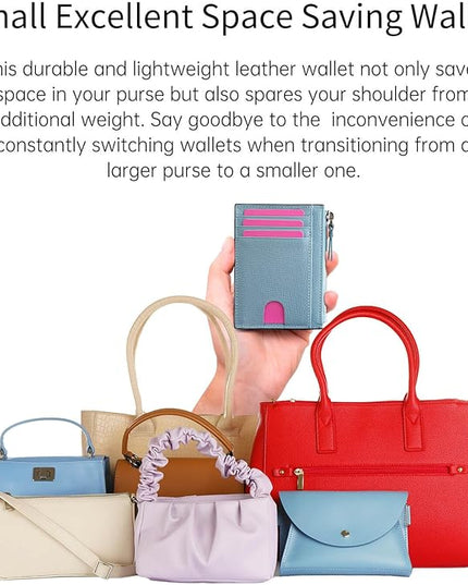 ilovever Slim Wallet for Women Small Leather RFID Blocking Credit Card Holder Minimalist Front Pocket Wallet with Coin Purses & Pouches,Blue